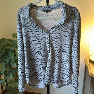 Women’s button down zebra print waffle knit top